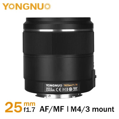 YONGNUO YN25mm F1.7M AF Auto Focus Prime Lens for M4/3 Mount Mirrorless Cameras - Image 1 of 4