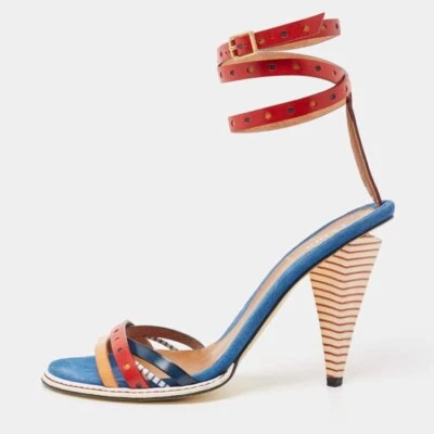 Fendi Multicolor Leather Strappy Ankle Wrap Sandal Heels Size 6 Designer - Image 1 of 4