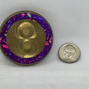Vintage 90’s heavy pog slammer Brass Metal .25 Inch Reflective 8 ball engraved. - Picture 1 of 3
