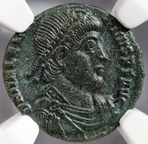 Valentinian I Roman Empire NGC AU 364-375 AD AE3 Nummus Soldier Standard Ancient - Picture 1 of 16