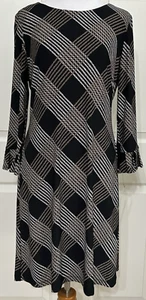 NWT Tommy Hilfiger size 8 black brown stripe 3/4 Bell Sleeve slinky sheath Dress - Picture 1 of 9