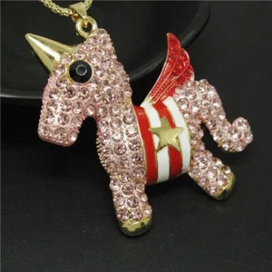 Betsey Johnson Red Enamel Rhinestone Unicorn Pendant Chain Necklace - Picture 1 of 3