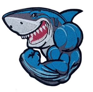 Muscle Shark Patch (3.5") Iron/Sew-on Badge Jaws Great White Gym Patches MMA BJJ - Picture 1 of 3