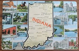 Postkarte Bundesstaat Indiana Karte mit nummerierten Multi View Bildern von Sehenswürdigkeiten Vintage UNP - Bild 1 von 3
