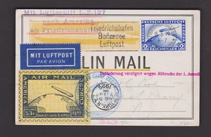 Karte DR EF Mi.423 mit Zeppelin LZ127 zur Amerikafahrt 1929 mit Vignette gelaufe - Bild 1 von 1