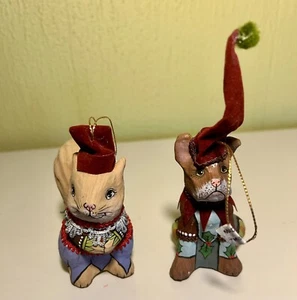 2 NOS Vintage Squirrel & Dog Ornaments Paper Mache Hand Painted Embellished - Picture 1 of 6