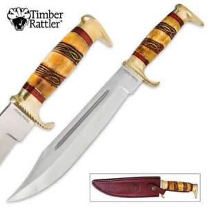 Timber Rattler Genuine Bone Fixed Blade Knife with Sheath | 16" Overall - Picture 1 of 3