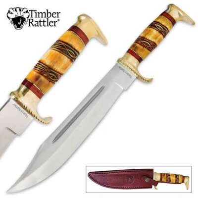 Timber Rattler Genuine Bone Fixed Blade Knife with Sheath | 16" Overall - Image 1 of 3