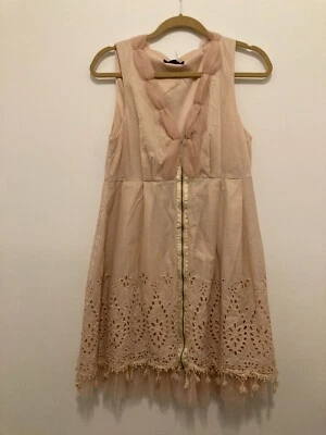 Ryu: платье женщин средний бежевый желтовато-коричневый линия сетки богемное отверстие бахрома коттедж молнии - Изображение 1 из 4