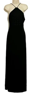 DE LARU Women’s Formal Evening Dress 9/10 Black Halter Sleeveless Ankle Length - Picture 1 of 12