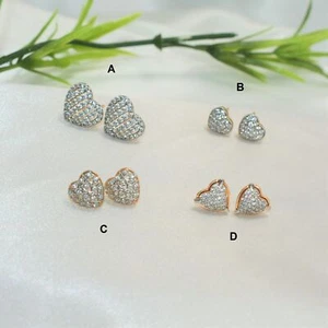 CZ Heart Earrings Gold Plated CZ Love Studs Dainty Minimalist Studs Gift For Her - Picture 1 of 9