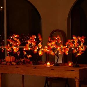 4 Pack Artificial Fall Lighted Maple Tree 24 LED Thanksgiving Decorations Bat... - Picture 1 of 8