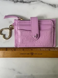 Juicy Couture Wallet Coin Card Purse Pink Women's Logo Gold Heart Dangle - Picture 1 of 5