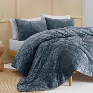 SHALALA Luxury Velvet Quilt Set King Size,Ultra Soft Lightweight Summer Velve... - Picture 1 of 5