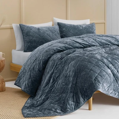 SHALALA Luxury Velvet Quilt Set King Size,Ultra Soft Lightweight Summer Velve... - Image 1 of 4