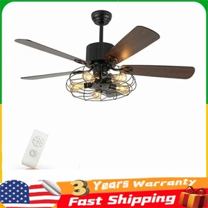 52" Rustic Edison Industrial Ceiling Fan 5 blades Cage Light With Remote Control - Picture 1 of 12