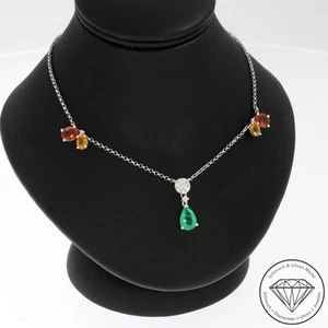 Wert 1930 € Brillant Saphir Smaragd Collier 750 18 Karat Weiß Gold xxyy - Bild 1 von 9