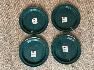 Cinsa Enamelware Green Speckled 20” Dinner Plates (4) Farmhouse/ Camping - Picture 1 of 4