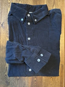 VNTG American Apparel Unisex Corduroy Button Down Shirt Small NavyBlue USA Made - Picture 1 of 8