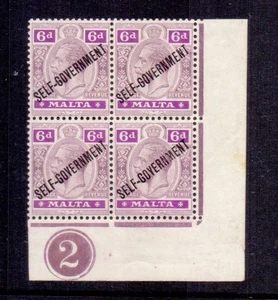 MALTA 1922 6d SELBSTVERWALTUNG M.C.A. WMK TELLER NR. 4er BLOCK MNH/LMM - Bild 1 von 2