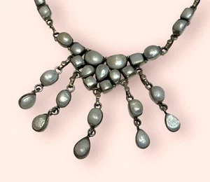 Vintage 90’s India Sterling Silver Necklace Pearl Bohemian Designer 17-18” - Picture 1 of 11