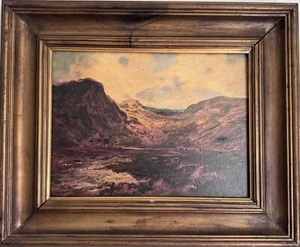 Antique oil painting on board Cattles herd in Highlands sunset framed - Picture 1 of 9