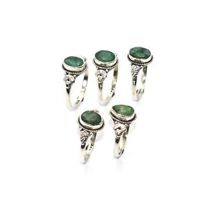 WHOLESALE 5PC 925 SOLID STERLING SILVER GREEN Simulated Emerald RING LOT D882