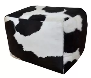 Rectangular Cowhide Pouf YVES in Black & White - Picture 1 of 4