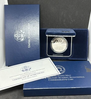 2002-W Unc West Point Military Academy Commem. 90% Silver Dollar. Box & COA! - Image 1 of 3