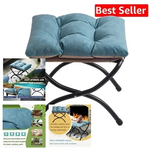 Compact 15-Inch Folding Footrest with Metal Frame - Stylish Indoor/Outdoor Use - Picture 1 of 12