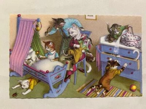 Vintage Alfred Mainzer Katzen Kätzchen Farbdruck Postkarte Belgien 4881 Baby beobachten - Bild 1 von 2