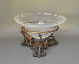 Cuenco antiguo con elefantes de bronce y cuenco de vidrio de hielo - Imagen 1 de 4