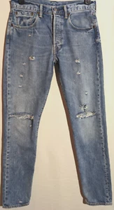 Men's Levi's 501 Tapered Distressed Blue Jeans Size 31" Long Leg 34" - Picture 1 of 12