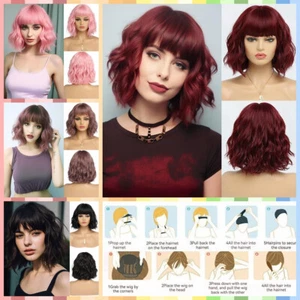 Trendy Lightweight & Breathable Framing Bangs Synthetic Hair Short Wavy Bob Wigs - Picture 1 of 68