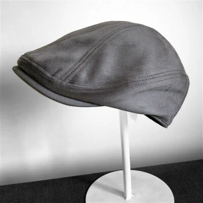 Men Baker Flat Cap Faux Suede Newsboy Hat Traditional Gatsby Warm Winter Vintage - Image 1 of 4