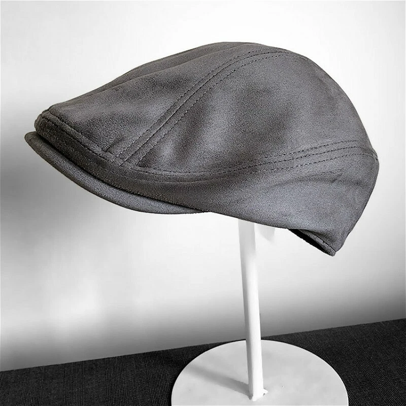 Men Baker Flat Cap Faux Suede Newsboy Hat Traditional Gatsby Warm Winter Vintage - Image 1 of 4