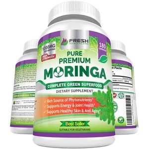 FRESH HEALTHCARE Moringa Oleifera 180 Capsules – 100% Pure Leaf Powder - 3 Month - Picture 1 of 3