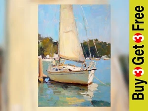 Serene Sailboat Scene 5"x7" Print on Matte Paper | Peaceful Nautical Artwork - Picture 1 of 7