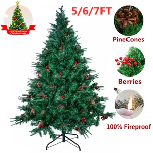 5/6/7FT Christmas Tree Green With Metal Stand PineCones Light Xmas Party Decor - Picture 1 of 53