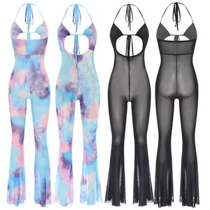 Women Bodysuit Halter Jumpsuit Fit Playsuit Nightclub Underwear Cut Out Leg Hot - Picture 1 of 19