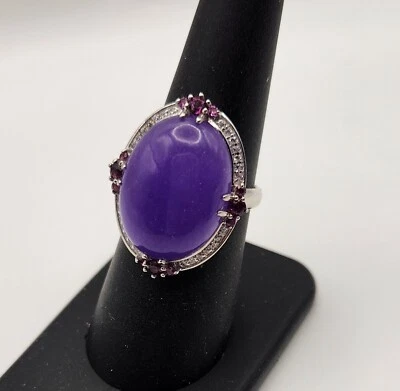Anel de platina e prata de granada e rodolita roxa e zircões brancos - Tamanho 7 - Imagem 1 de 3
