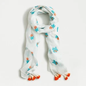 J.Crew Organic Cotton Scarf with Embroidered Fruits | Ivory | $69.50 - Picture 1 of 2