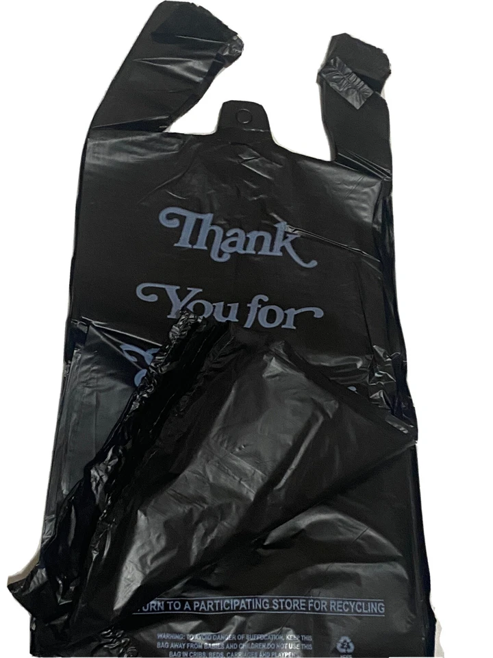 Bolsa de licor de plástico de alta resistencia Black Italic Thank You 8" x 20" x 4" .98 Mil Foto 1 de 4