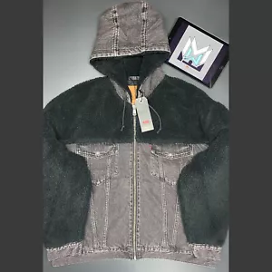 Levi’s Premium Sherpa Trucker Jacket Denim Black Mens Sz Large 3283-3284 - Picture 1 of 12