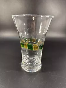 Handblown Art Glass Tumblers Pilsner Fused Yellow & Green Glass 14oz Vintage - Picture 1 of 7