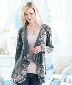 VINTAGE FLORAL DRAPE-FRONT CARDIGAN - Women Size: M 10/12 - Picture 1 of 1