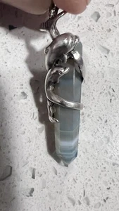 Aquamarine Pendant .925 sterling silver swimming dolphins. - Picture 1 of 16
