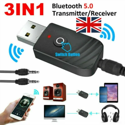 USB Bluetooth 5.0 Audio Transmitter Receiver Adapter for PC TV Car AUX Speaker - Image 1 of 4
