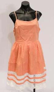 Esley Women's Spaghetti Strap Lace Detail Fit & Flare Dress BL1 Orange Large NWT - Picture 1 of 4
