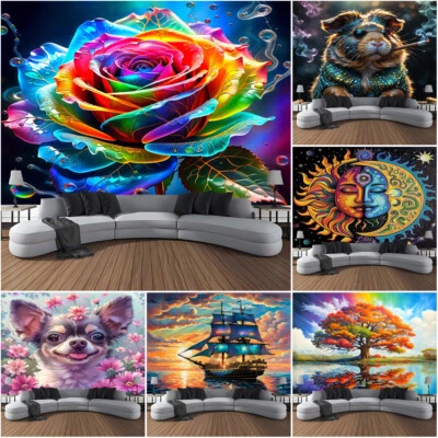 Colcha de fondo para colgar en la pared tapiz paisaje granja luna sol grande Foto 1 de 2